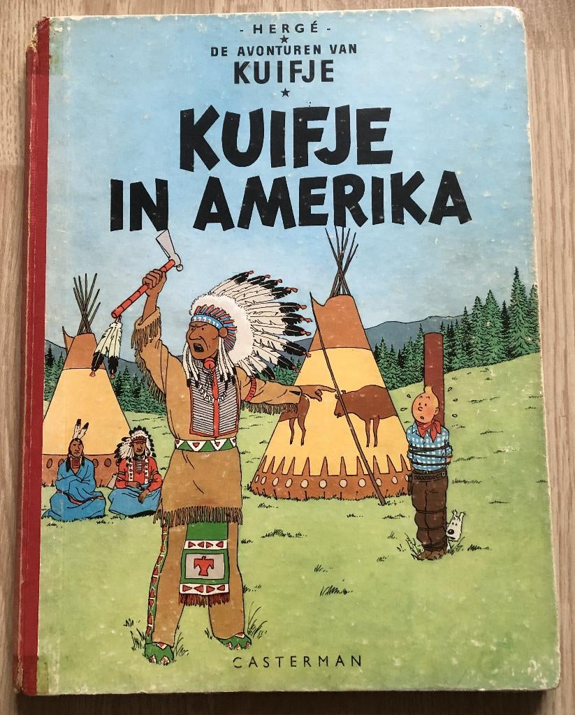 KUIFJE -KUIFJE IN AMERIKA - HARDCOVER LINNEN RUG -1957, Eén stripboek, Ophalen of Verzenden, Zo goed als nieuw, Hergé