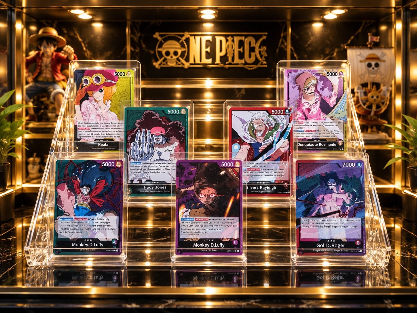 One Piece Card Game – 7 Kaarten Set Luffy Roger Rayleigh, Verzenden, Zo goed als nieuw, Meerdere kaarten