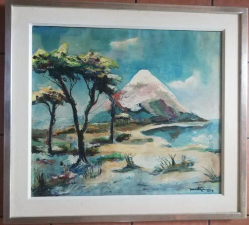 Jan Montyn(1924) Olie Doek "Mount Fujiyama berg Japan", Ophalen of Verzenden
