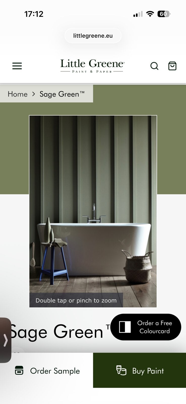 Little greene Verf Sage Green 80, Doe-het-zelf en Verbouw, Nieuw, Ophalen of Verzenden, Verf, Minder dan 5 liter