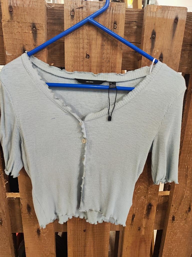 Vero Moda Lichtblauwe Ribgebreide Cropped Top Maat S, Blauw, Vero Moda, Ophalen of Verzenden, Zo goed als nieuw
