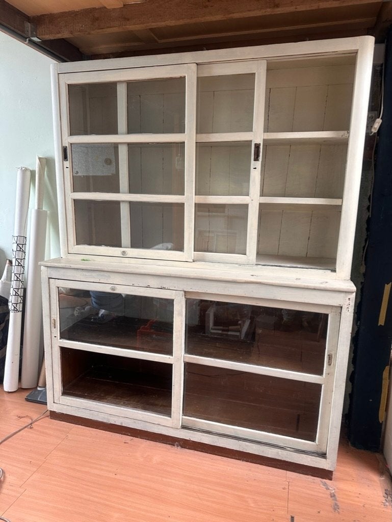 Vintage vitrine kast met schuifdeuren Amsterdam, Ophalen, Europese variant van Mizuya Tansu rond 1920, 50 tot 100 cm, 150 tot 200 cm