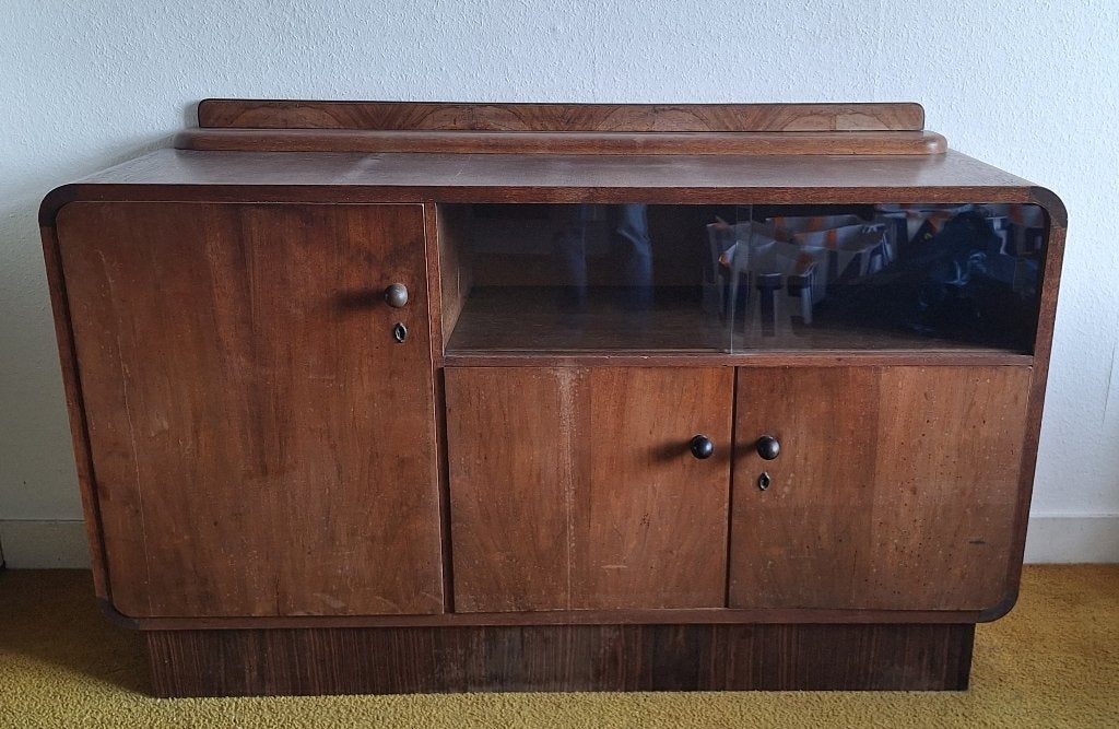 vintage dressoir in Art Deco of Amsterdamse School-stijl., Ophalen, Gebruikt, 50 tot 75 cm, 150 tot 200 cm
