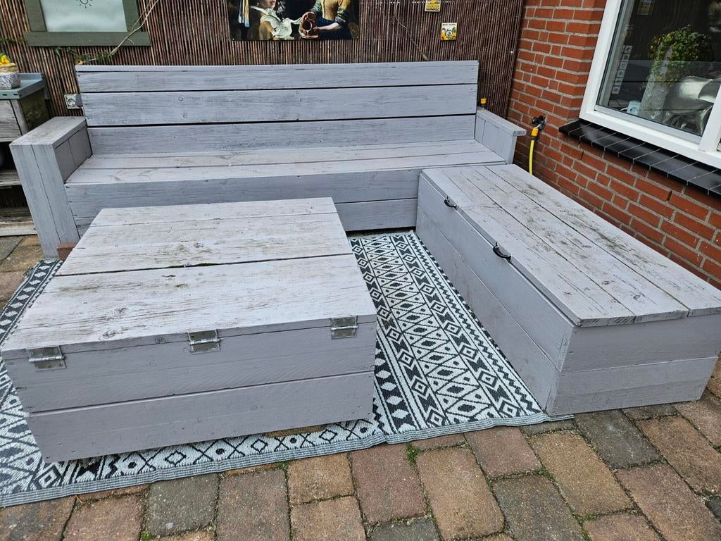 Steigerhouten Loungeset met Opbergruimte, Tuin en Terras, Tuinsets en Loungesets, Ophalen of Verzenden, Steigerhout, Bank