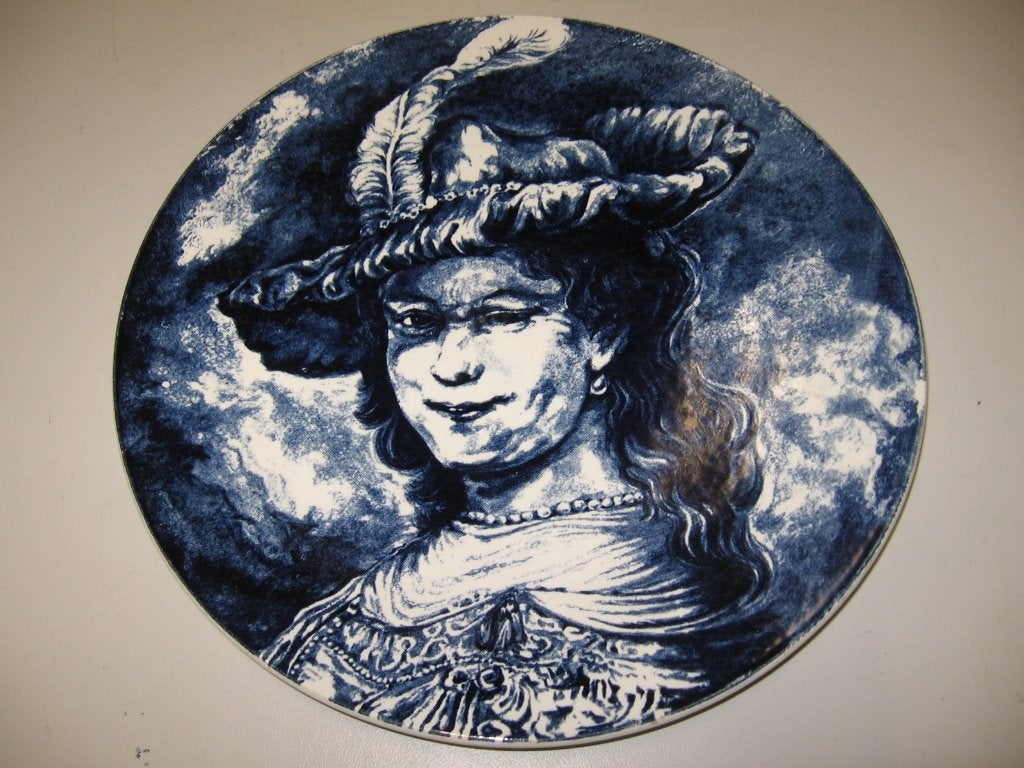 Boch Delfts Blauw Wandbord Knipogende vrouw, Antiek en Kunst, Ophalen of Verzenden
