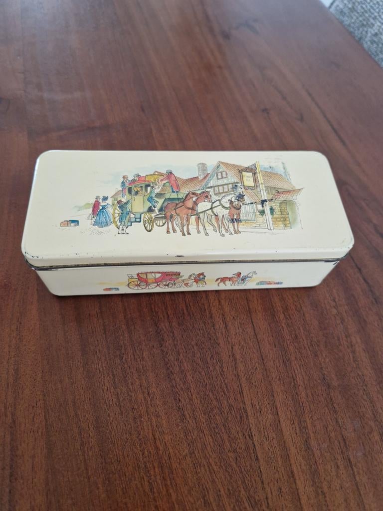 Vintage Douwe Egberts Thee Blik met Koets Afbeelding, Antiek en Kunst, Ophalen of Verzenden