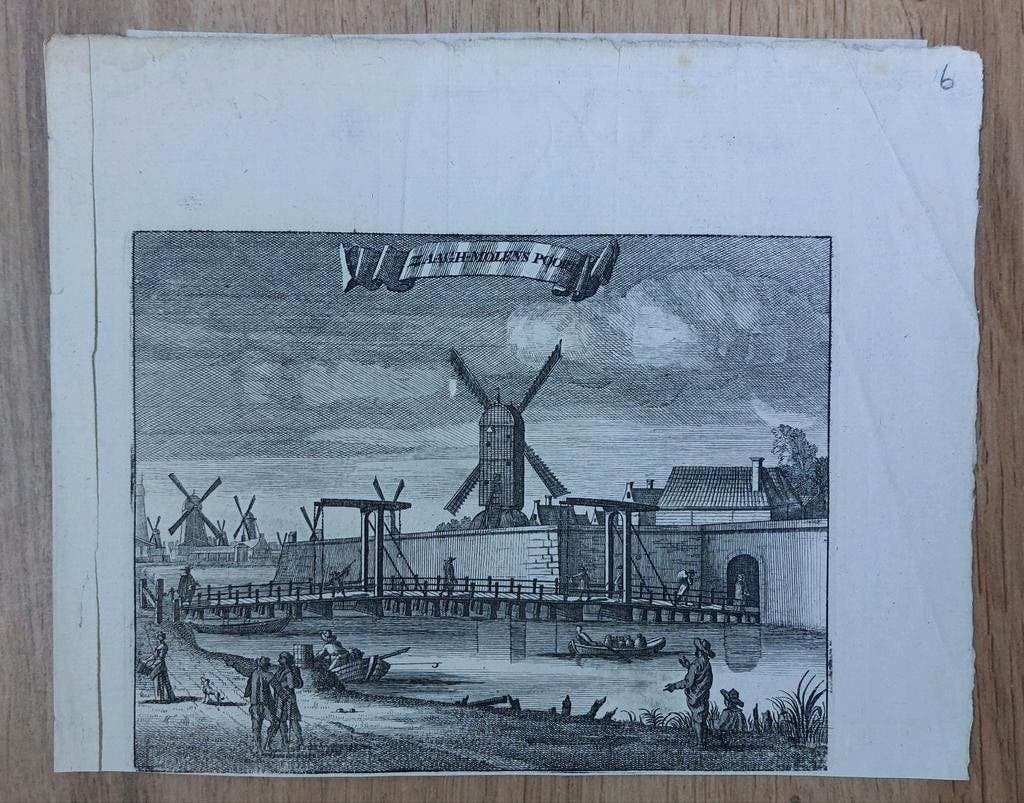 6 / Zaaghmolens Poort te Amsterdam Caspar Commelin uit 1693, Stadsgezicht, 12 cm, 15 cm, 1600 - 1699