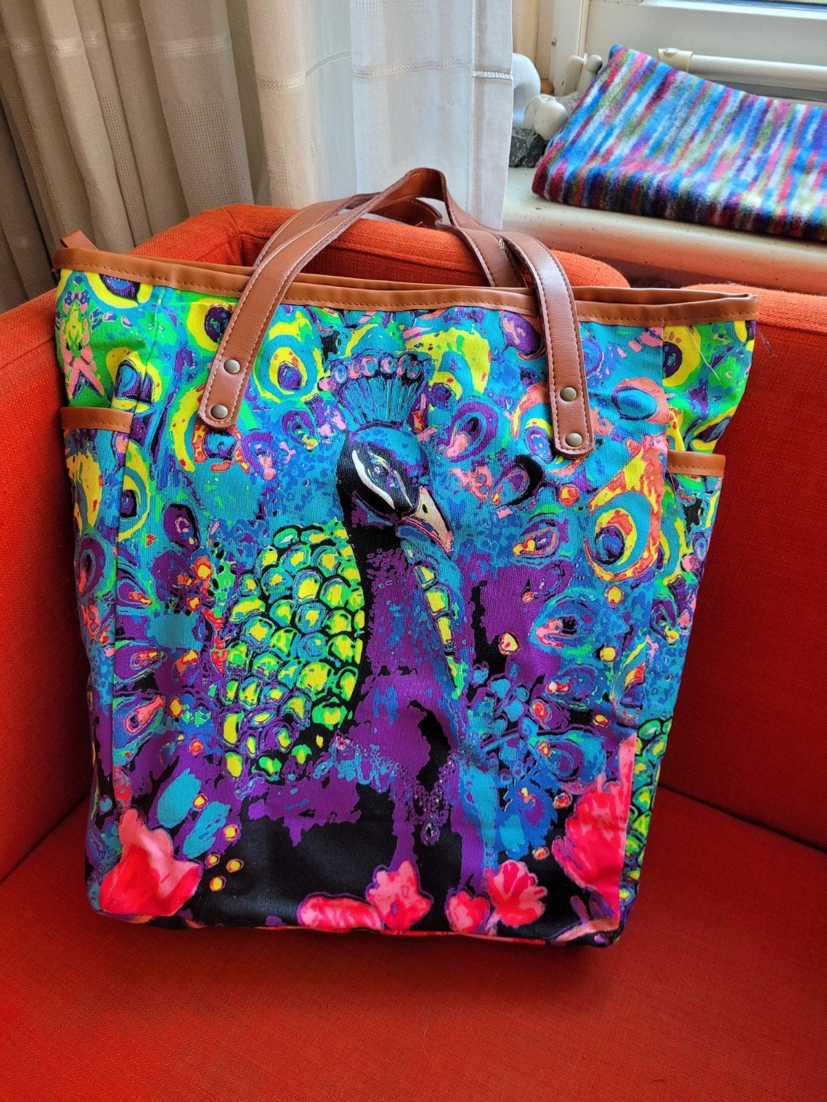 Prachtige felgekleurde Schoudertas   Pauw   Fairtrade, zgan, Ophalen of Verzenden, Zo goed als nieuw, 30 cm of meer, 35 tot 55 cm