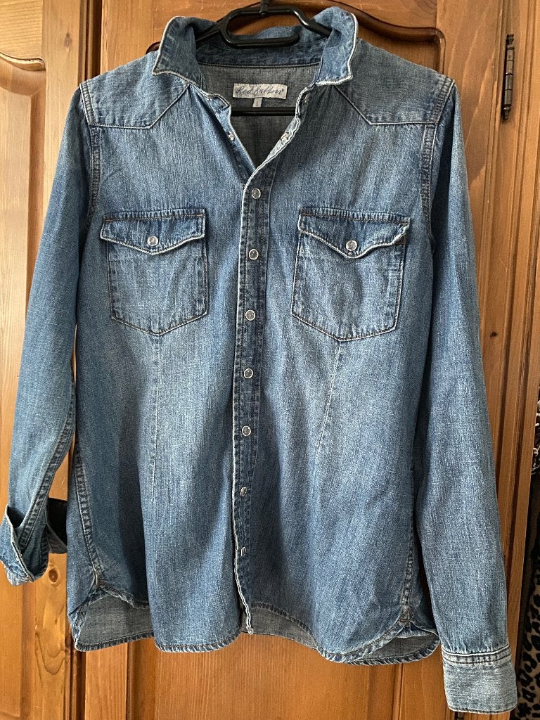 Zgan Red Button spijker blouse maat L, Maat 38/40 (M), Blauw, Ophalen of Verzenden, Zo goed als nieuw