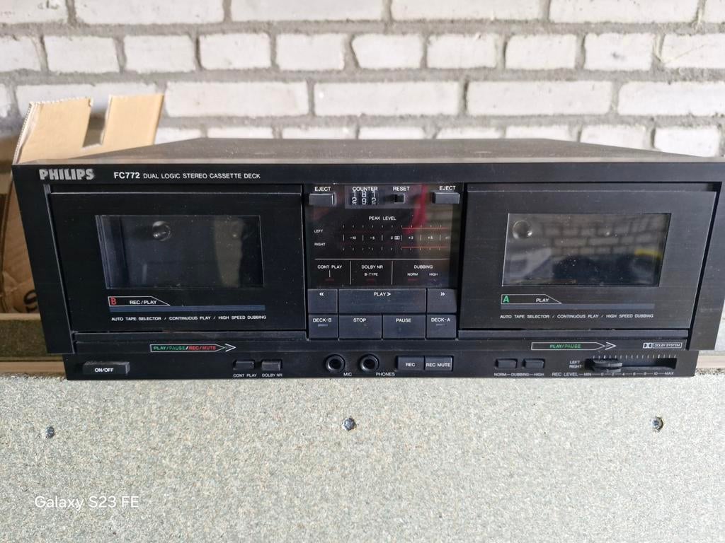 Philips FC772 Dubbel Cassettedeck - Vintage Stereo Deck, Audio, Tv en Foto, Cassettedecks, Ophalen, Dubbel, Philips, Tiptoetsen