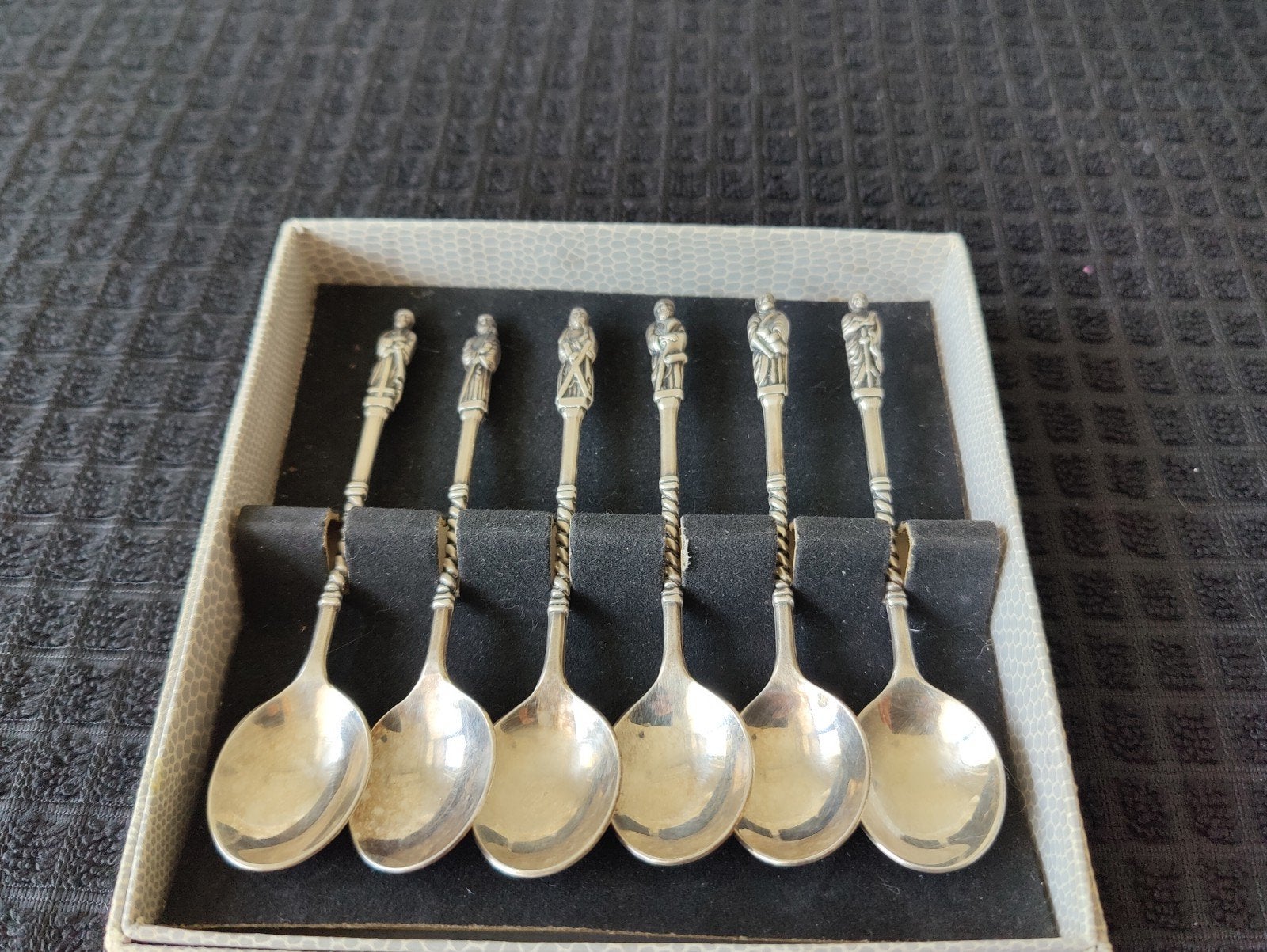 Set van 6 verzilverde apostellepels in doosje, Ophalen of Verzenden
