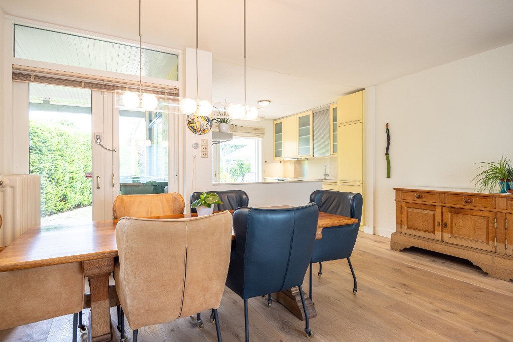 eiken eettafel en 6 stoelen Leogang buffalo/leer, Huis en Inrichting, Ophalen, Eikenhout, 200 cm of meer, 50 tot 100 cm