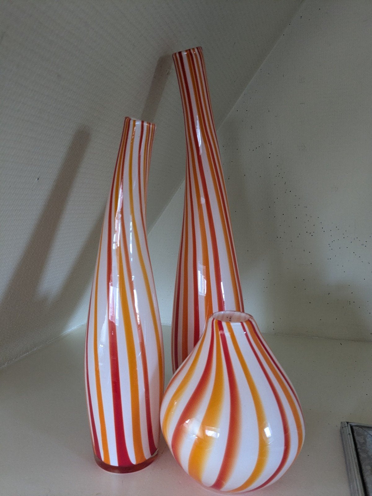 Set van 3 handgeblazen vazen met streepdessin, Ophalen of Verzenden