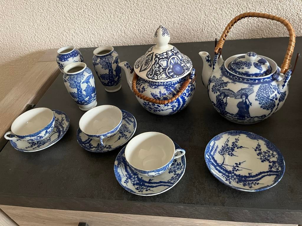 Vintage Japans theeservies - Blauw en wit porselein, Ophalen