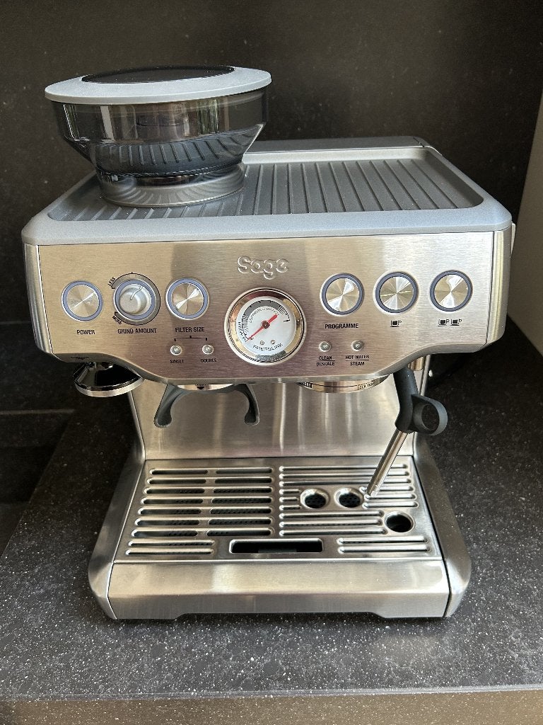 Sage Barista Express Stainless Steel koffie machine, Ophalen, Koffiebonen, Zo goed als nieuw, Sage