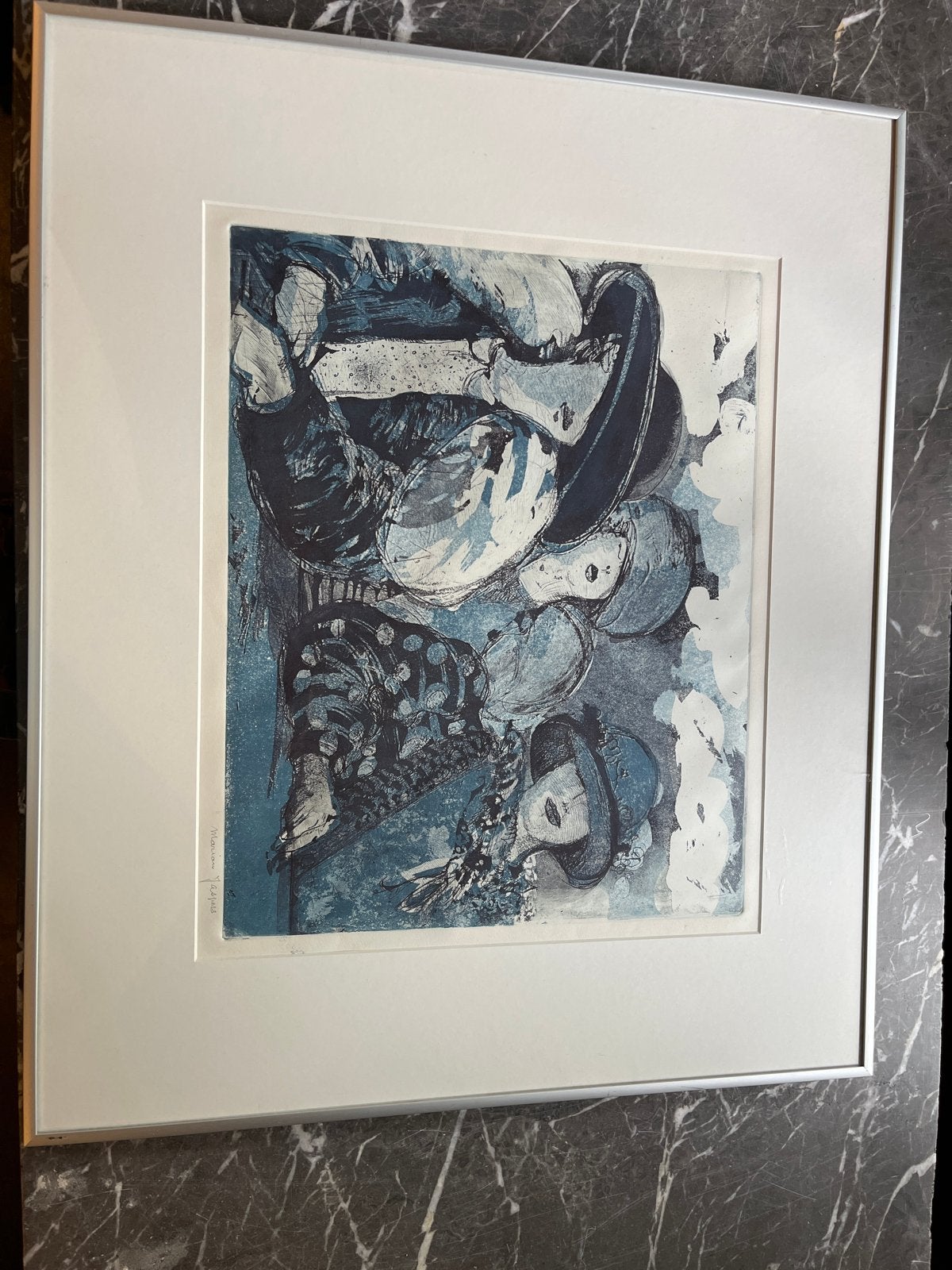 Marian Jaspers - Ets - Blauwe dames, Antiek en Kunst, Ophalen, Dagelijks leven, Gesigneerd, 1950 - 1999