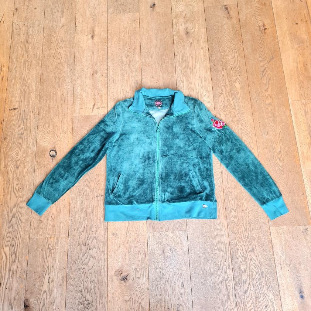 Donker smaragdgroene chenille retro velours trainingspakjas, Tante Betsy, Maat 42/44 (L), Ophalen of Verzenden, Gedragen