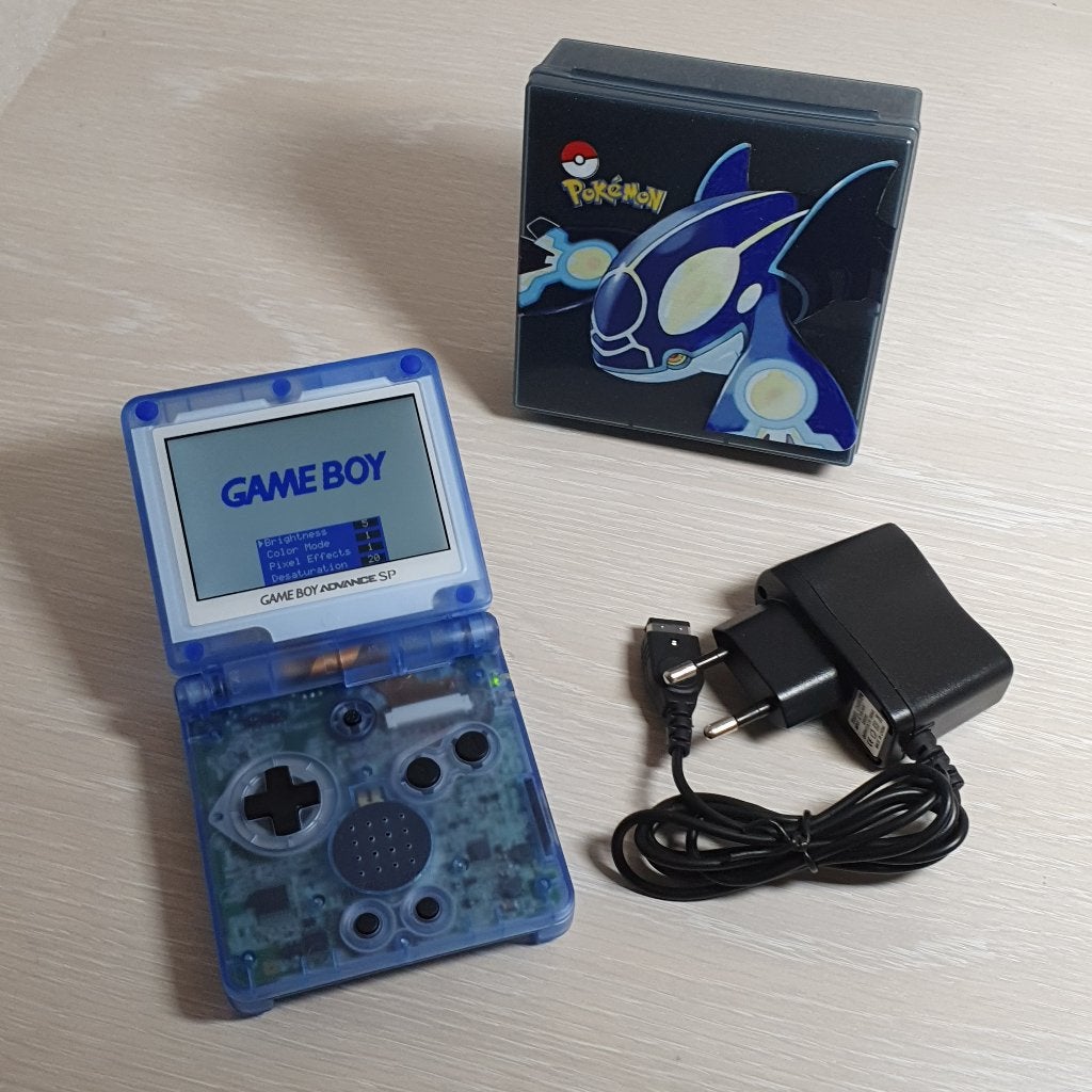 Custom Pokemon GBA SP met IPS V5 Scherm, Ophalen of Verzenden, Zo goed als nieuw, Game Boy Advance SP, Met beschermhoes of tas