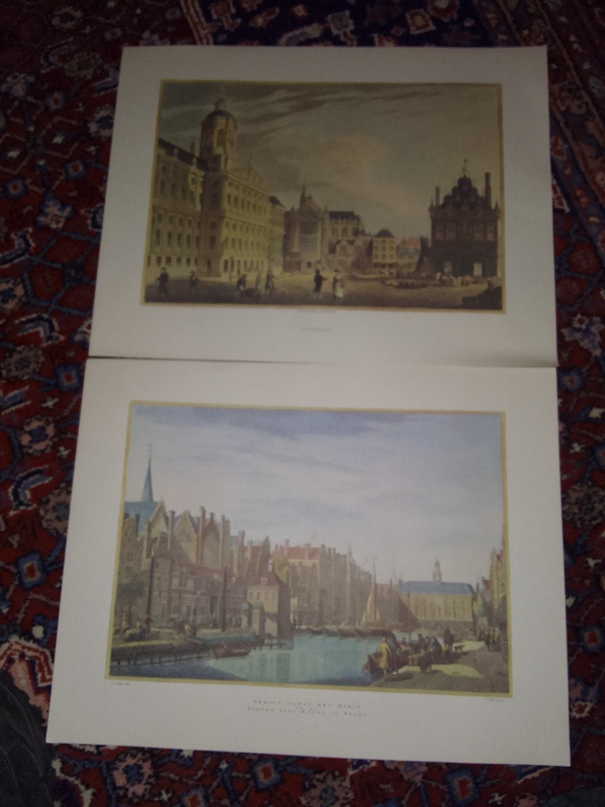Twee 18e-eeuwse stadsgezichten: Amsterdam en Brugge, Antiek en Kunst, Kunst | Etsen en Gravures, Stadsgezicht, Ophalen of Verzenden