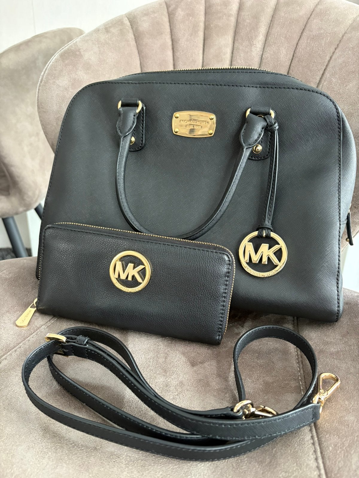 Michael Kors set, Ophalen, Zo goed als nieuw, Zwart, Handtas