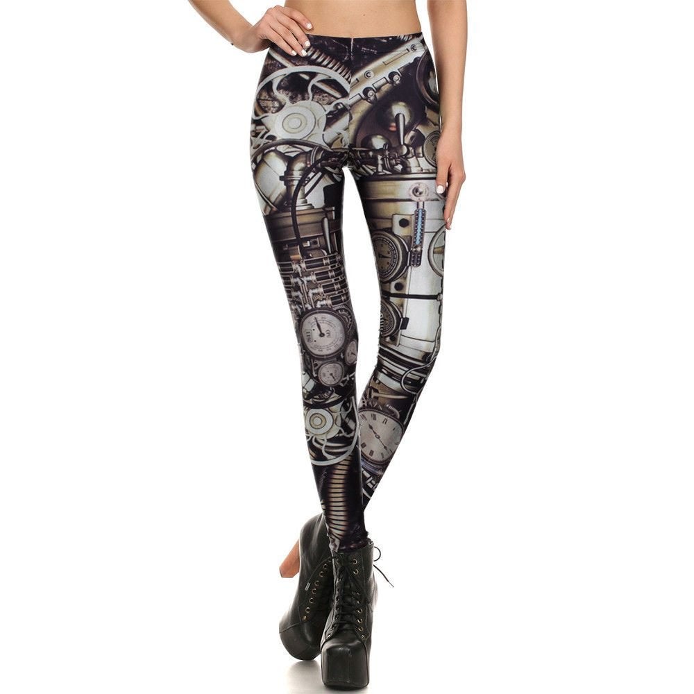 Dames steampunk legging 2 (sexy retro zomer gothic strakke), Maat 38/40 (M), Nieuw, Lang, Meerkleurig