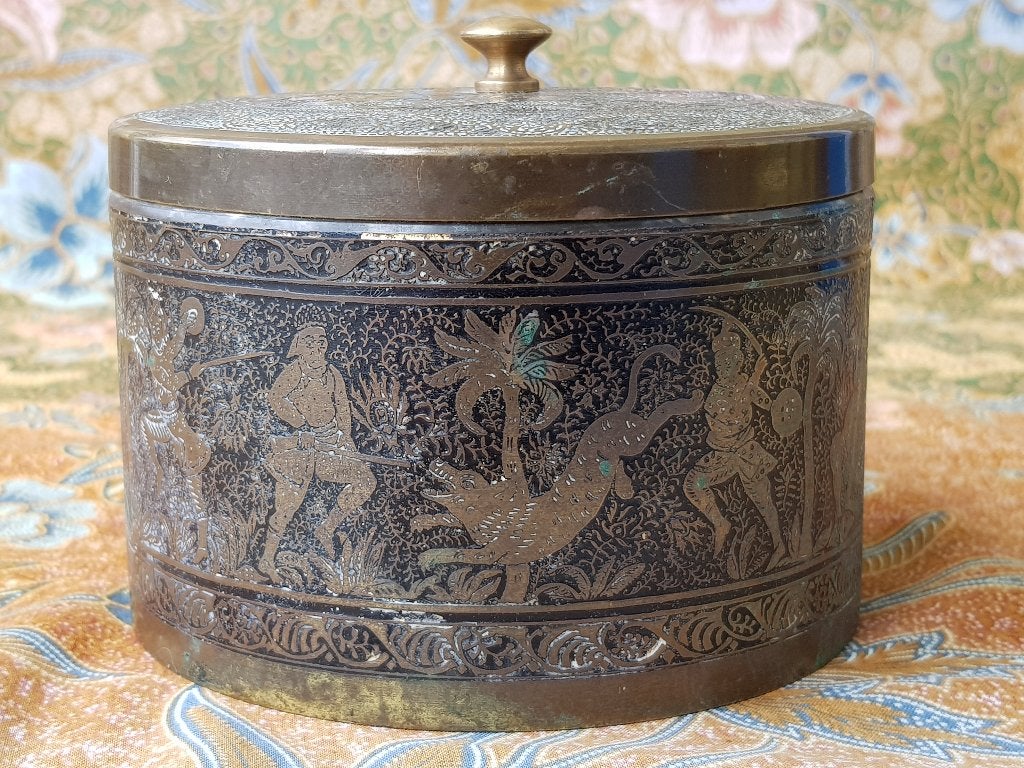 Mooi oud Oosters doosje van bewerkt koper 12,6 cm., Ophalen of Verzenden, Koper