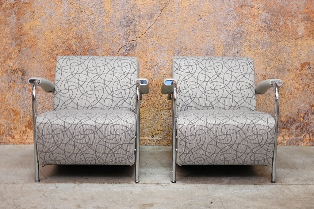 ZGANieuw 1 grijze stoffen Leolux Scylla design fauteuil, Leolux, Leolux, 75 tot 100 cm, Ophalen of Verzenden
