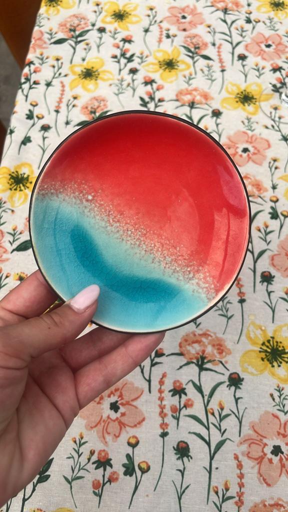 Set van 22 amusebordjes - rood en blauw, Ophalen, Keramiek, Zo goed als nieuw, Bord(en)