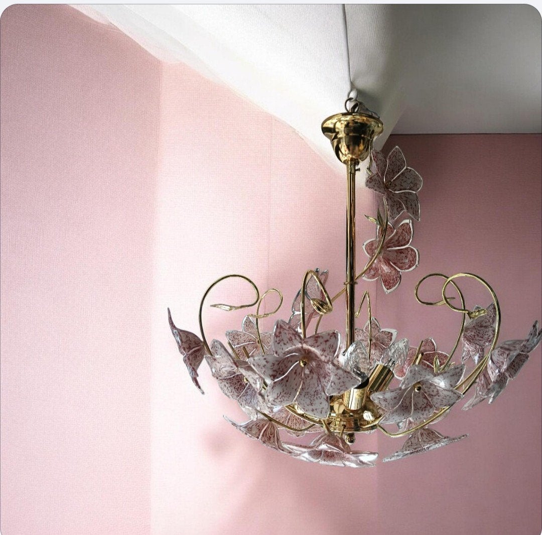 Prachtige Murano Kroonluchter met glazen bloemen, Huis en Inrichting, Lampen | Kroonluchters, Ophalen, Onbekend, Zo goed als nieuw