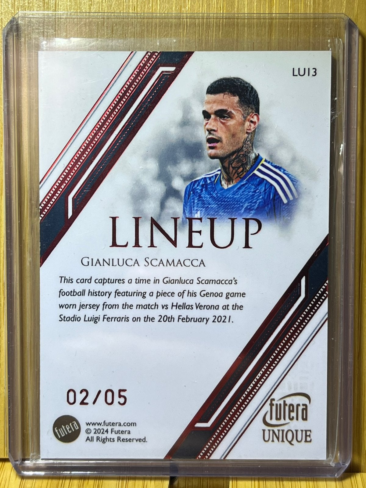 Gianluca Scamacca /5 Futera Unique Lineup Game‑Used, Ophalen of Verzenden, Nieuw, Buitenlandse clubs, Spelerskaart