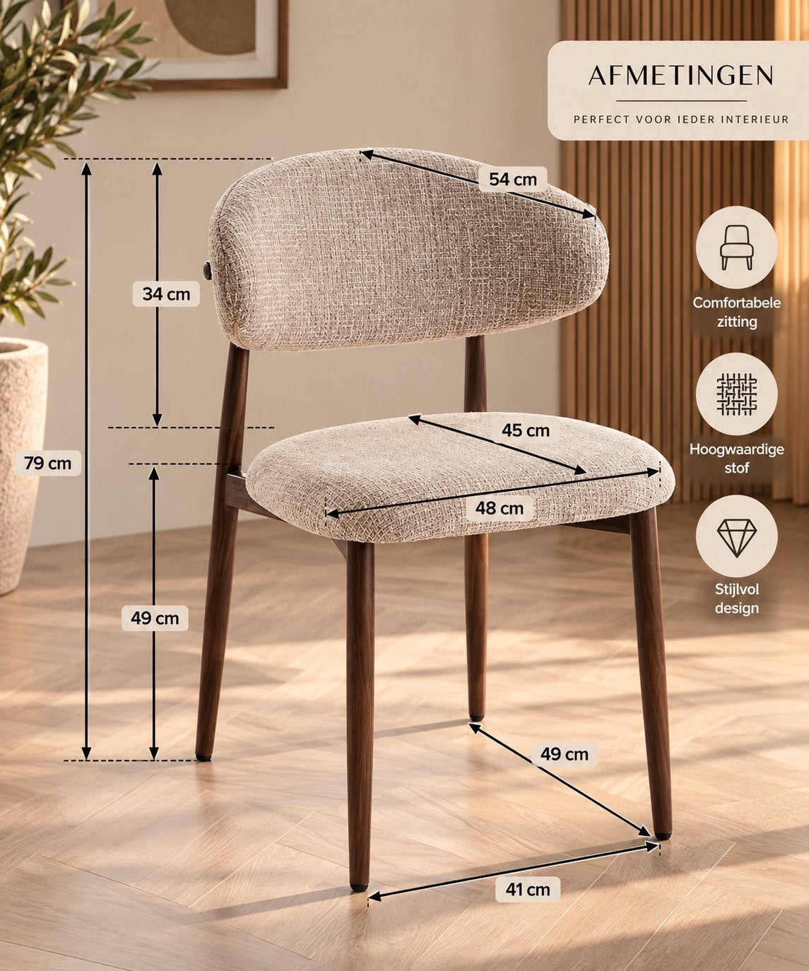 Foto 12 van Eetkamerstoelen | Japandi stijl | Beige & Taupe | €69,99 |