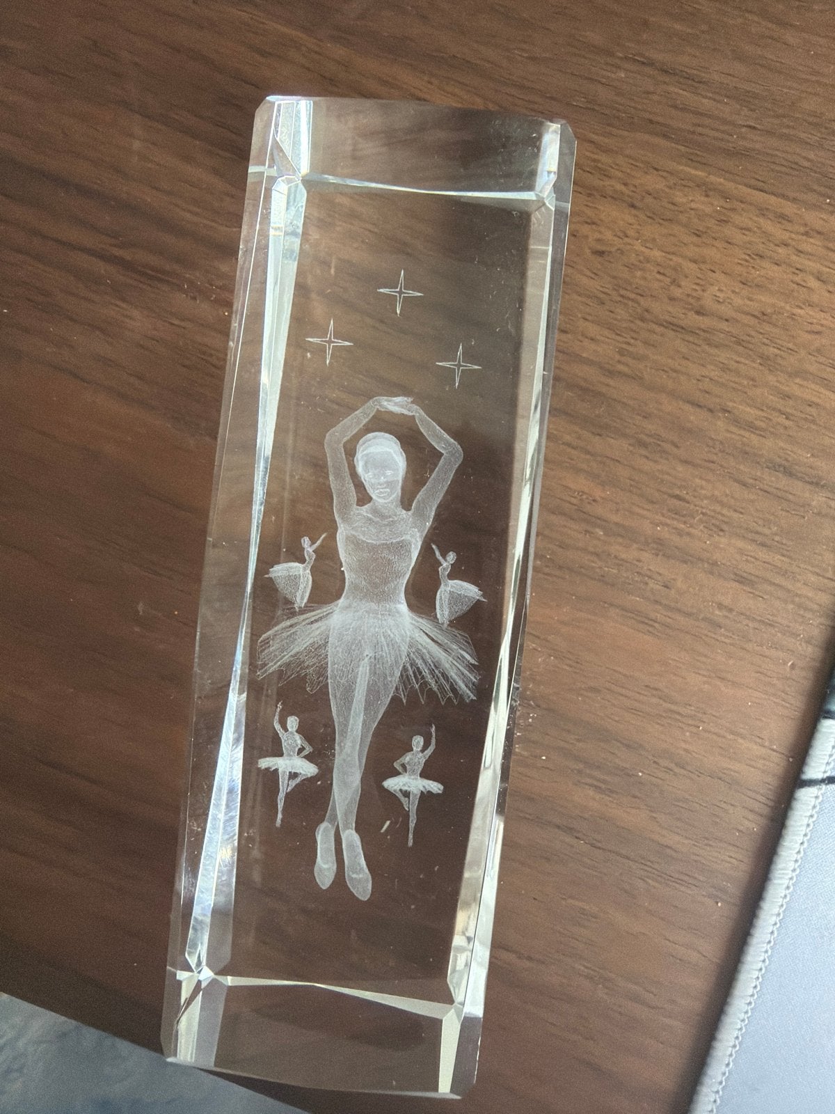Glazen presse-papier met ballerina gravure, Ophalen, Gebruikt, Glas, Klassiek