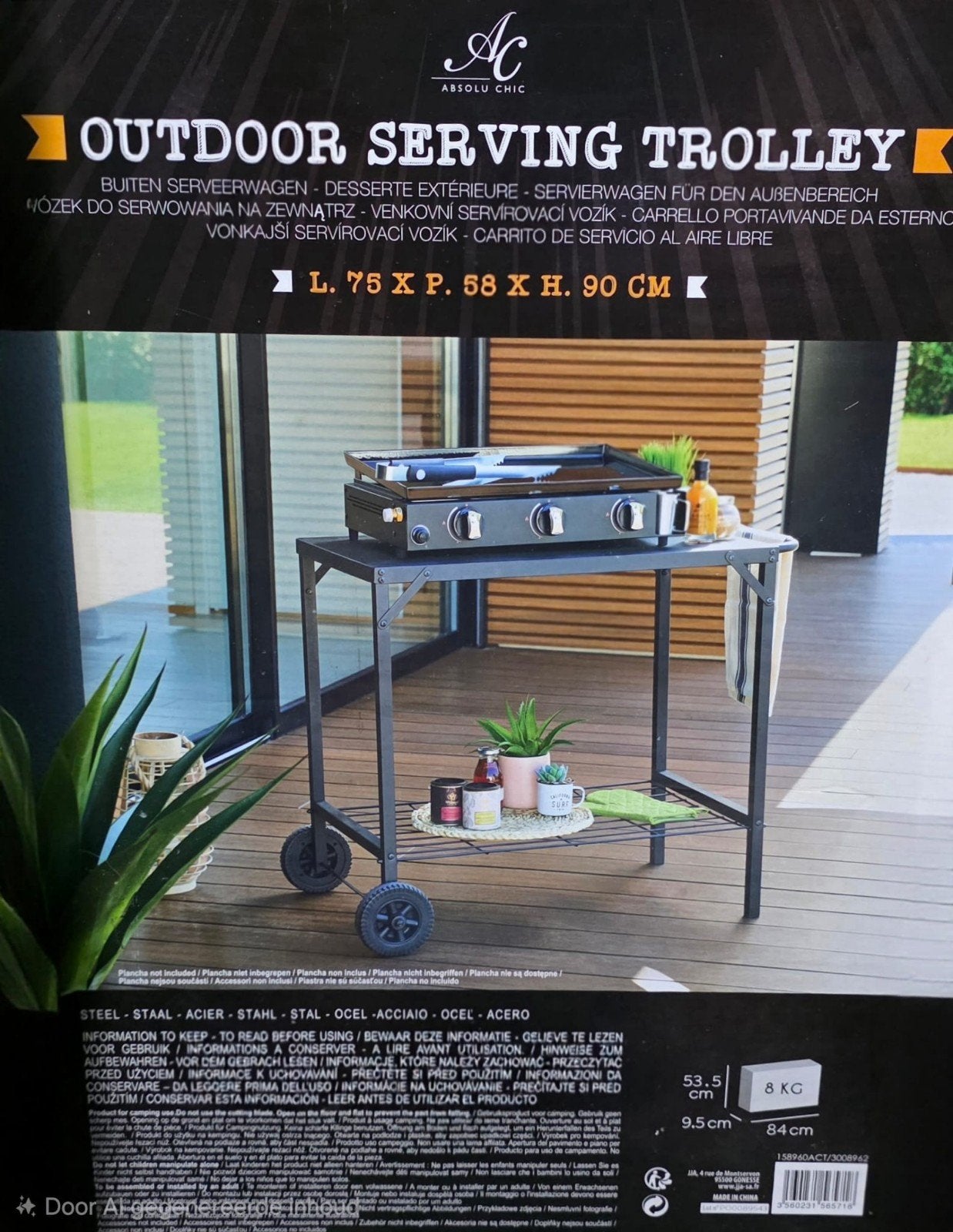 Absolu Chic Outdoor Serveerwagen - Stalen Trolley, Ophalen, Nieuw