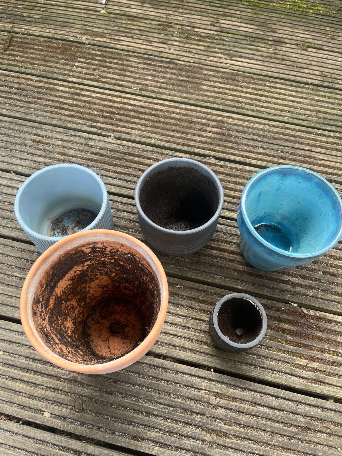Diverse bloempotten, verschillende maten en materialen, Ophalen, Gebruikt, Rond, Binnen