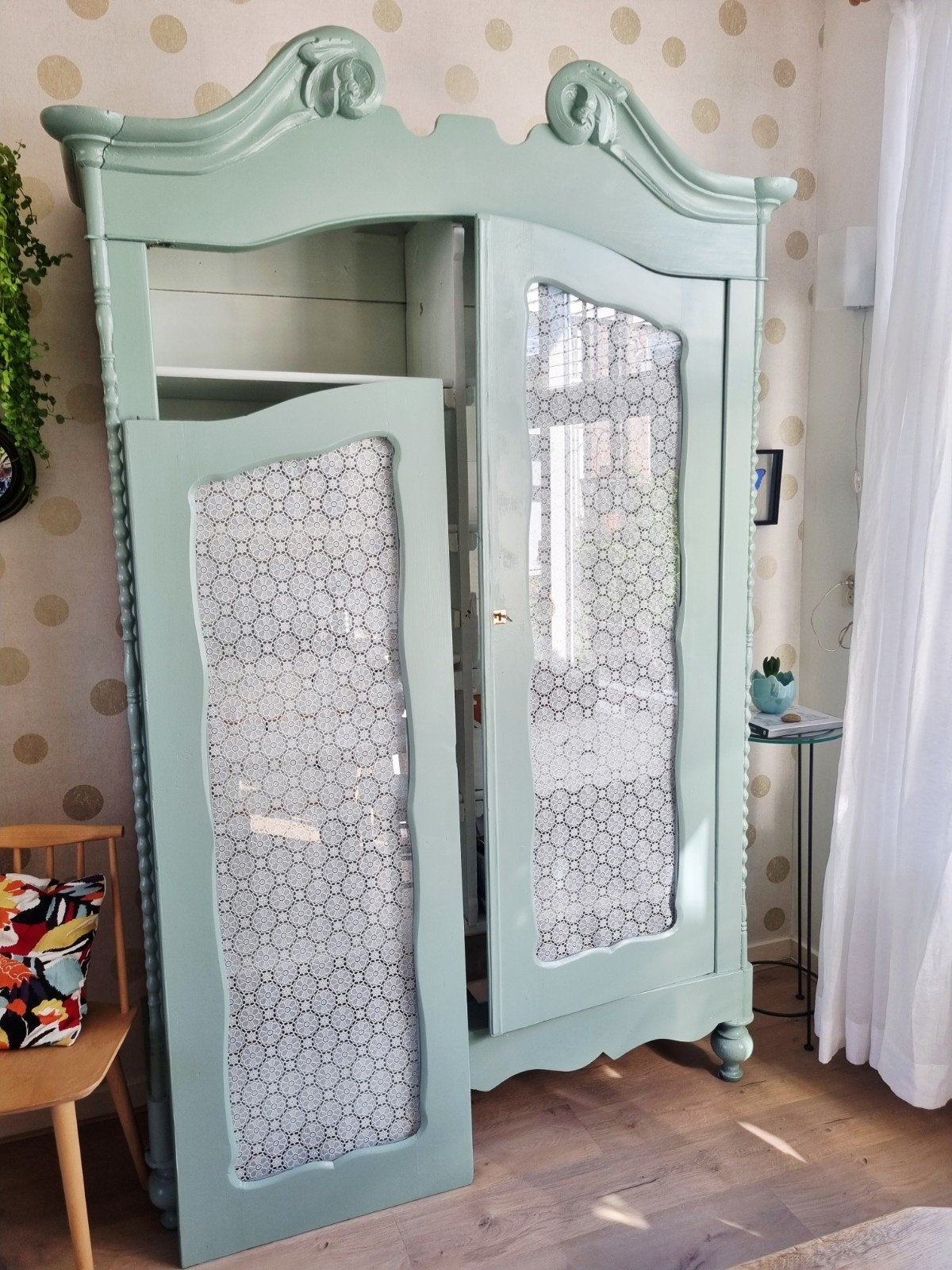 Antieke Brocante Kast met Glazen Deuren en Laden, Antiek en Kunst, Ophalen