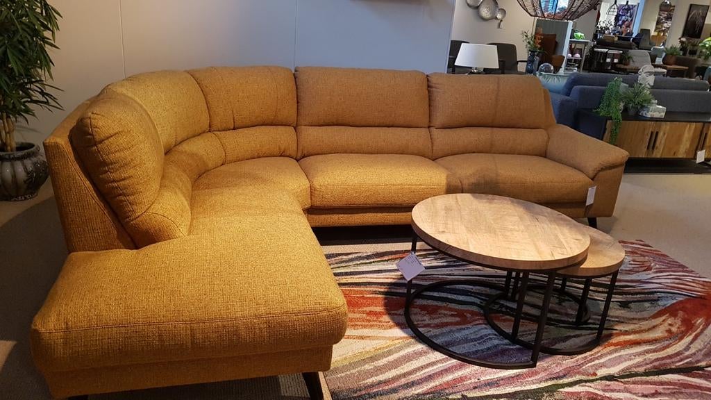 Hoekbankstel Mosterd Geel met Rondzit - 230x270 cm, Ophalen, Gebruikt, Minder dan 75 cm, Hoekbank