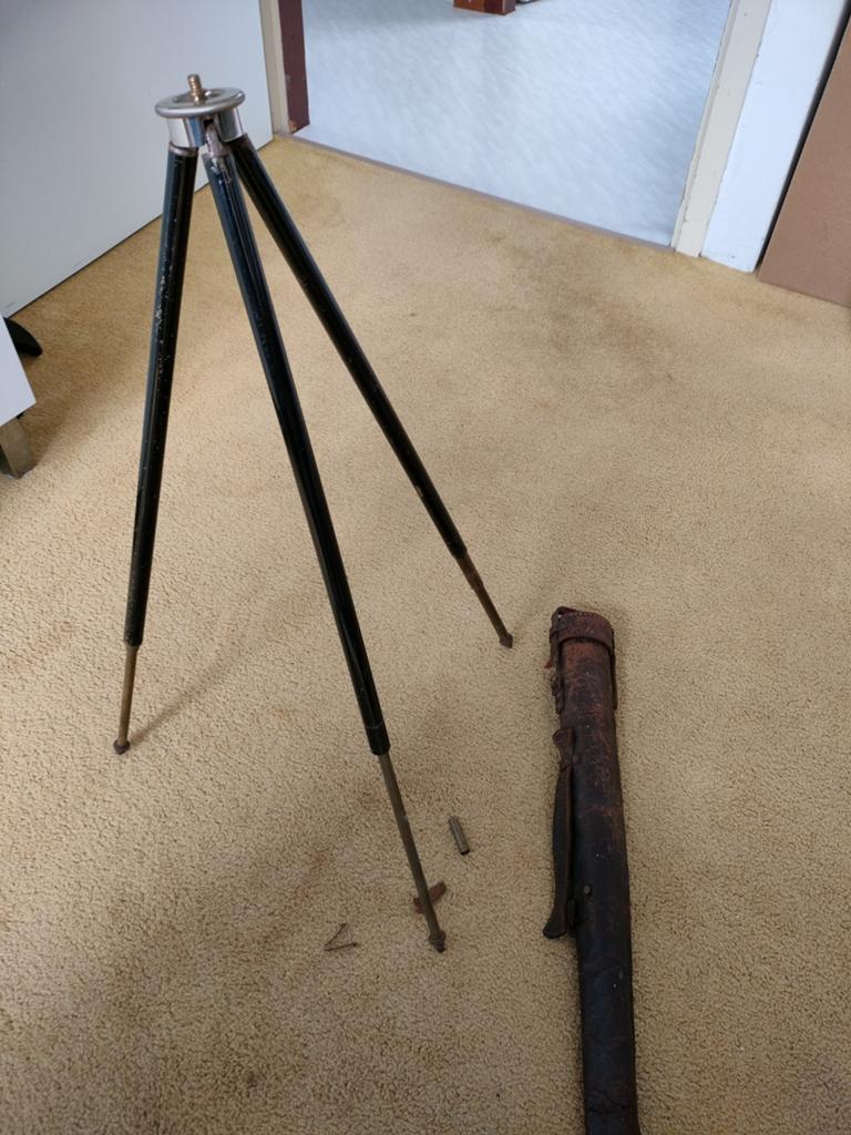 Antiek ,foedraal met fotostatief., Ophalen of Verzenden