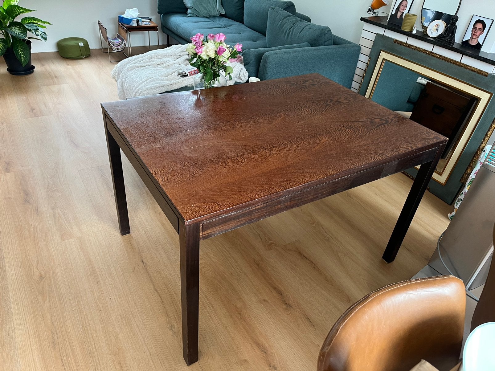 Mooie vintage wengé houten uitschuif tafel, Huis en Inrichting, Gebruikt, Vijf personen of meer, 150 tot 200 cm, Rechthoekig