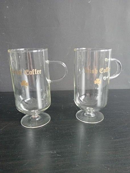 Set van 2 Irish coffee glazen op voet met vingergreep, Ophalen of Verzenden, Zo goed als nieuw, Overige typen