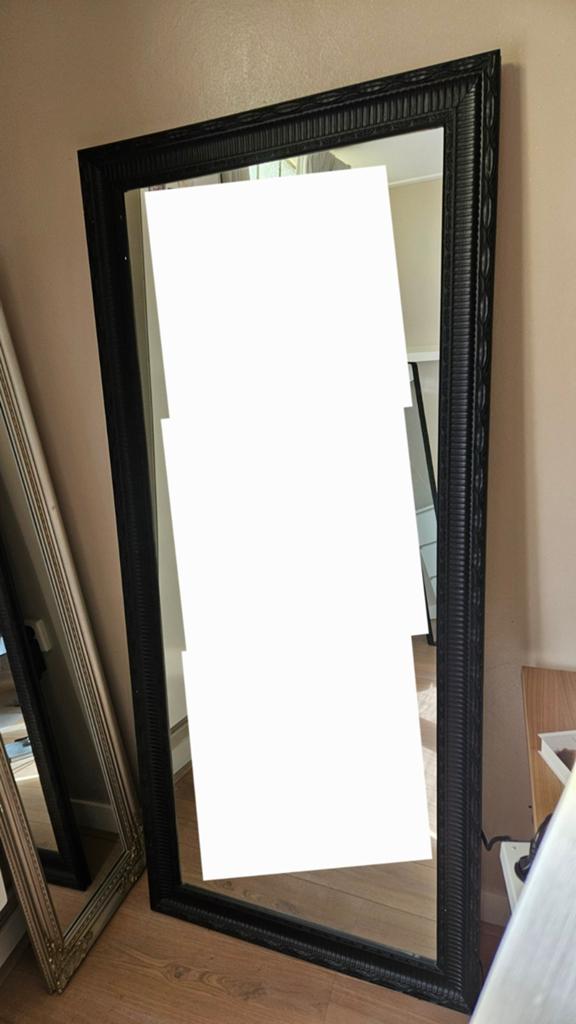 Grote zwarte spiegel met sierlijke lijst 78x180, Huis en Inrichting, Woonaccessoires | Spiegels, Ophalen, Zo goed als nieuw, 75 tot 100 cm