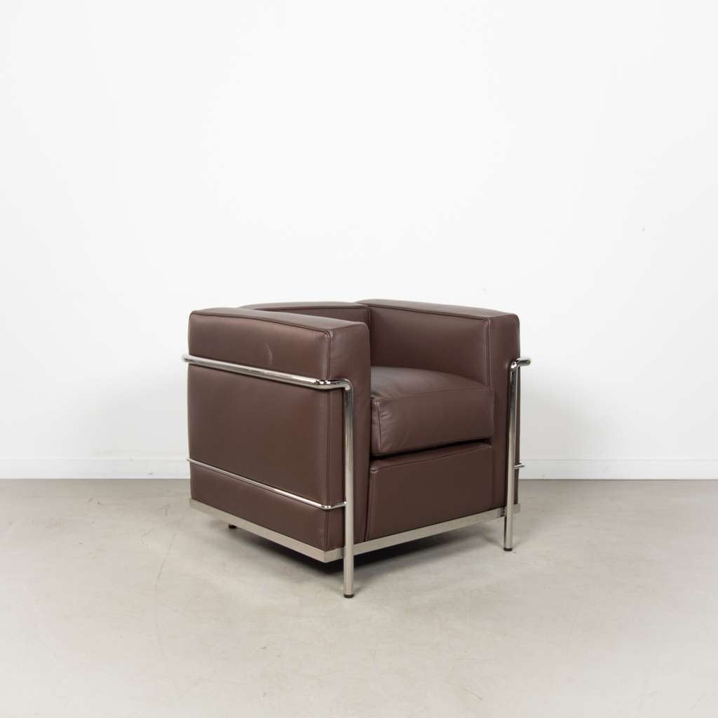 2x Cassina LC2 Fauteuil Pelle Scozia Moka Leer, Niet ingevuld, Minder dan 75 cm, Niet ingevuld, Nieuw