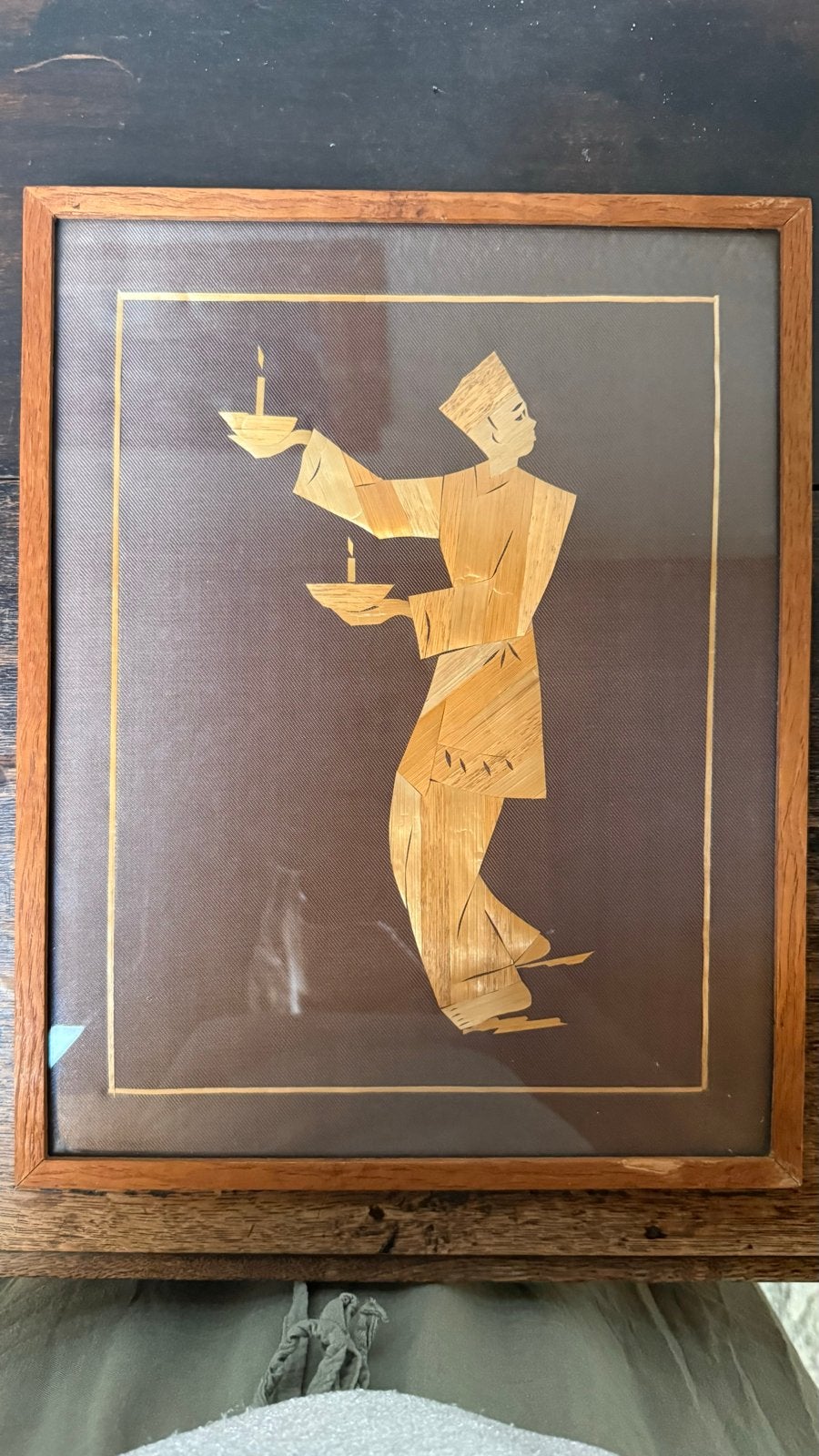 Vintage Indonesische Stro-Marqueterie: Tari Lilin Danser, Antiek en Kunst, Kunst | Schilderijen | Klassiek, Achter glas, Portret of Personen