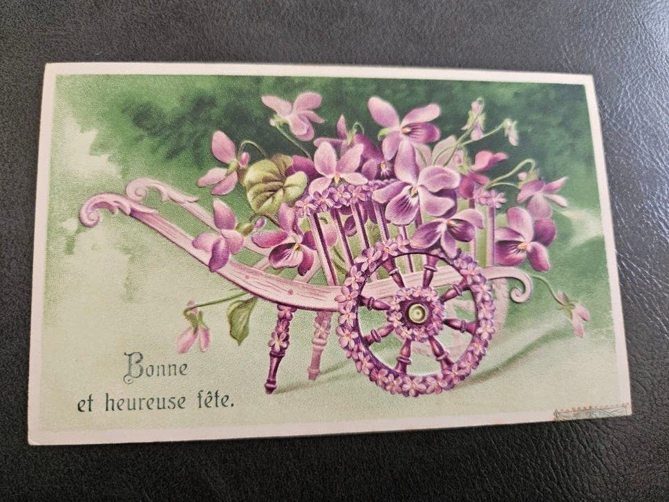 Brocante relief Viooltjes en Kar, Ophalen of Verzenden, Voor 1920, Gelopen