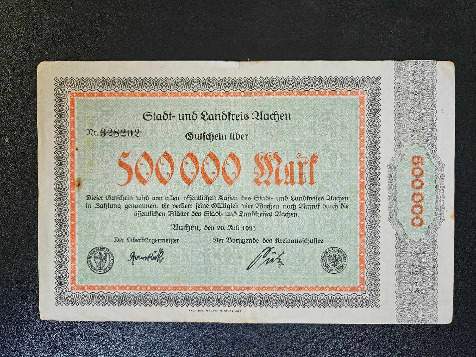 Duitsland Aachen Rheinland Stadt/Landkreis 1923, Ophalen of Verzenden, Duitsland, Los biljet