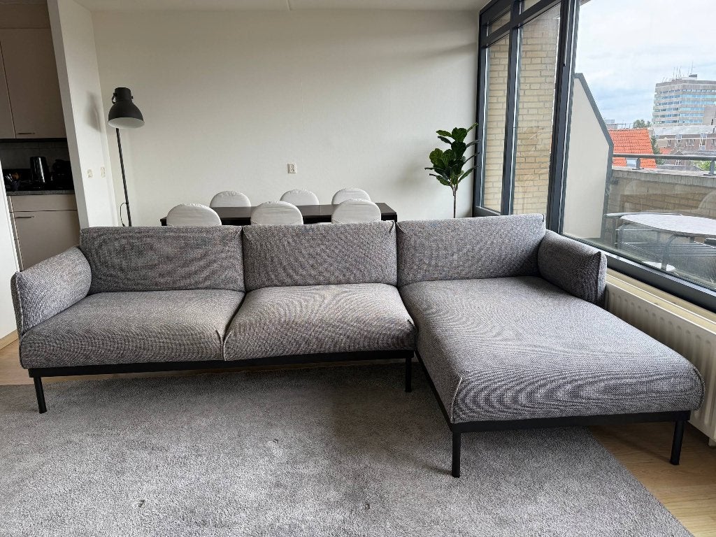 IKEA ÄPPLARYD 4-zitsbank met chaise longue – grijs/zwart, Ophalen, Gebruikt, Modern, Scandinavisch, 300 cm of meer