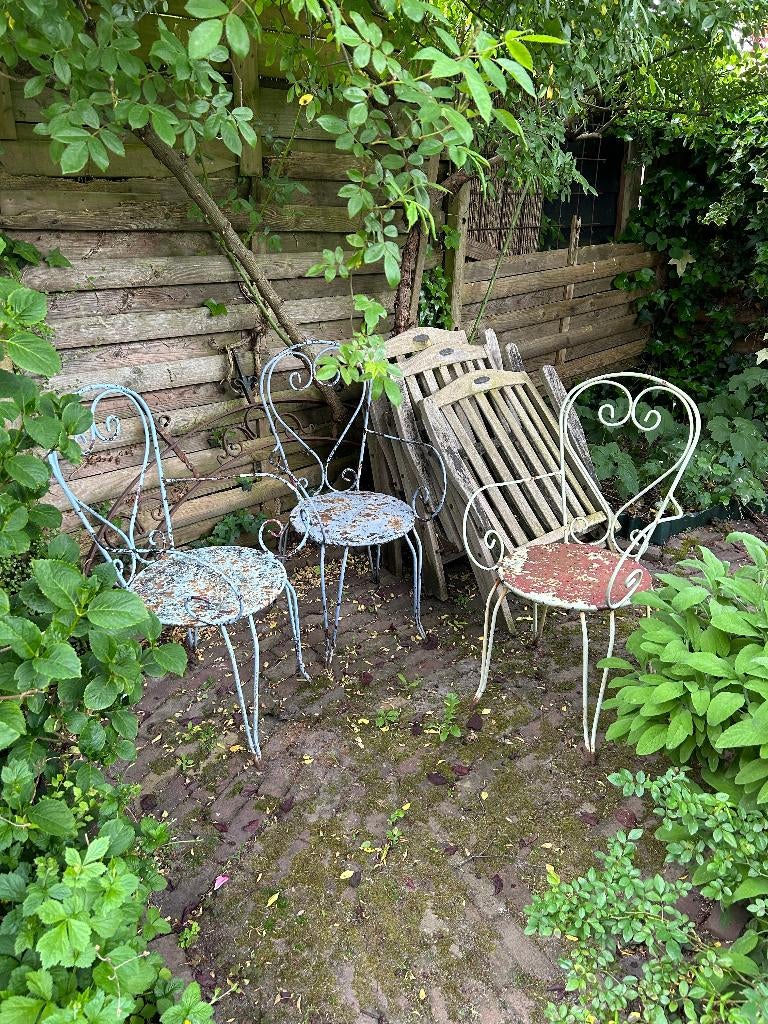 brocante tuinstoeltjes, Tuin en Terras, Ophalen, Gebruikt, Metaal