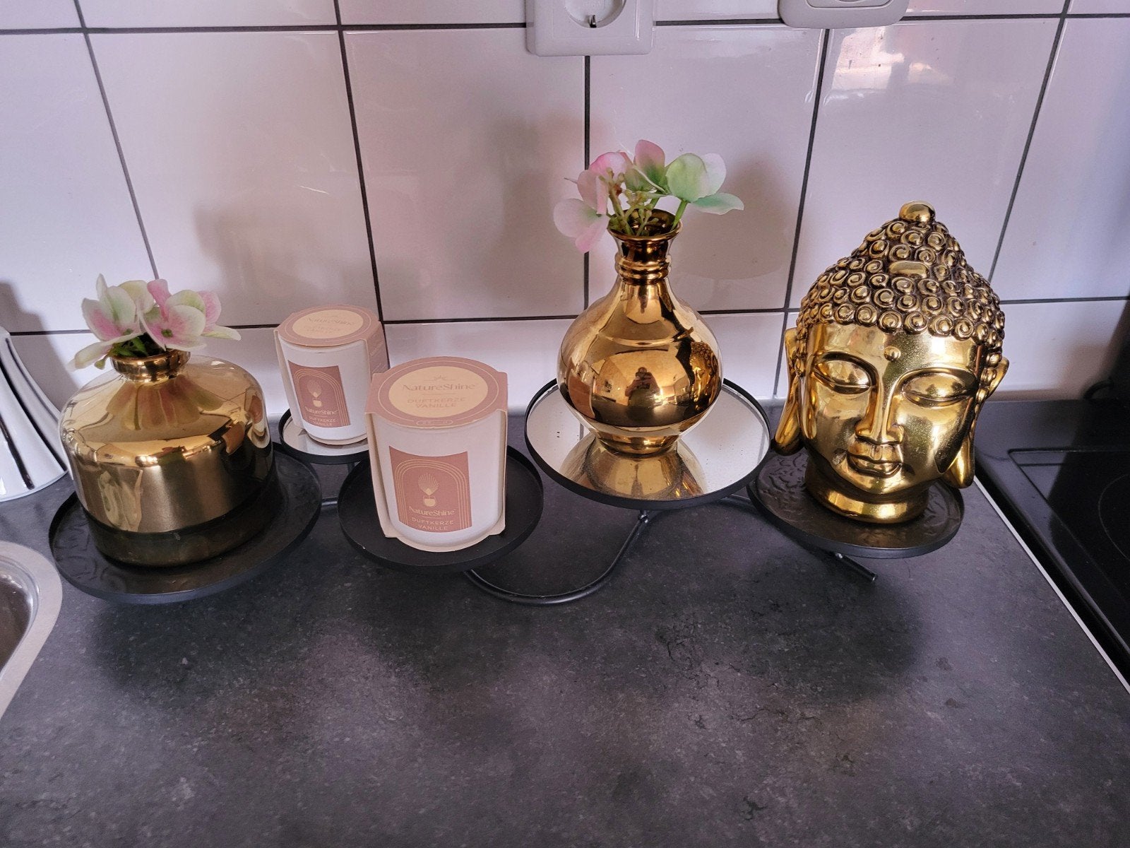 raam of tafel decoratie metalen standaard boeda kaarsen vaas, Ophalen of Verzenden, Zo goed als nieuw