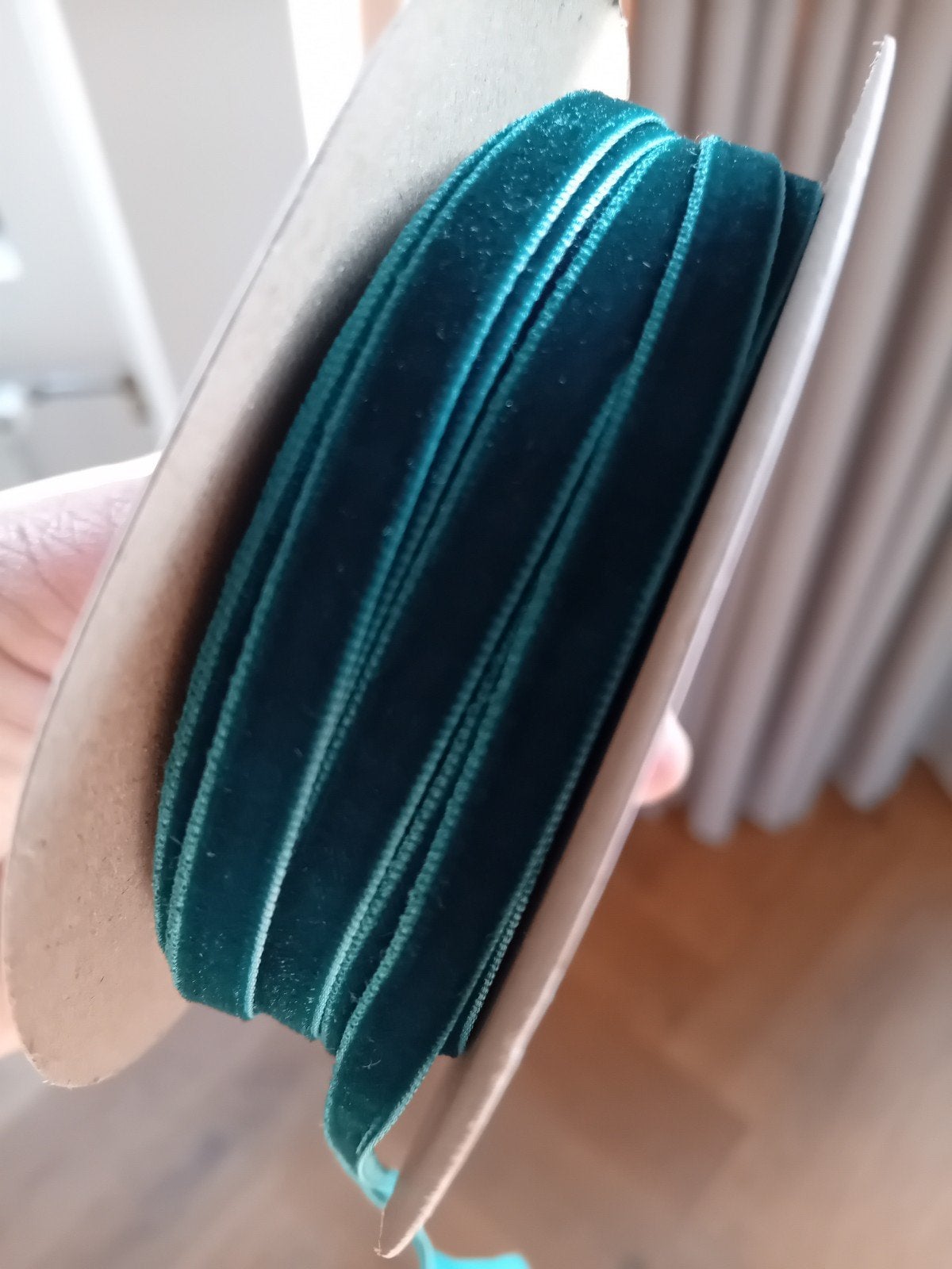 5 meter velvet lint petrol, Ophalen of Verzenden, Nieuw, Lint, Band of Elastiek