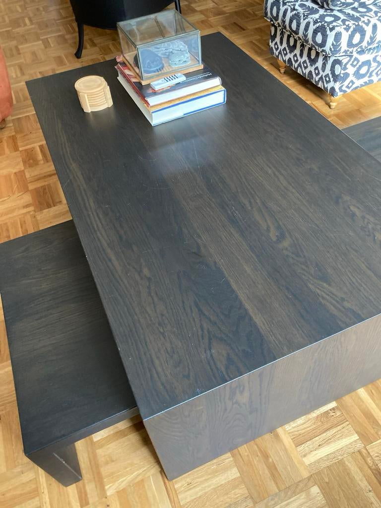 2 Massief eiken salontafels, 100 tot 150 cm, Eikenhout, Zo goed als nieuw, Minder dan 50 cm