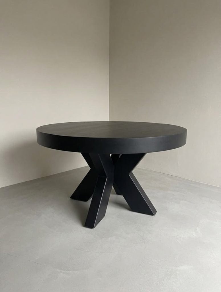 Mangohouten Ronde Zwarte Salontafel 80x80x45cm, Overige houtsoorten, 50 tot 100 cm, Mangohouten salontafel rond, Rond